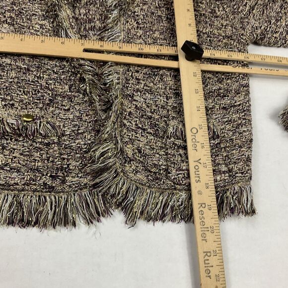 Cache Tweed Cropped Fringe Jacket Metallic Bouclé Blazer Small Y2K Parisian Chic - Picture 6 of 9